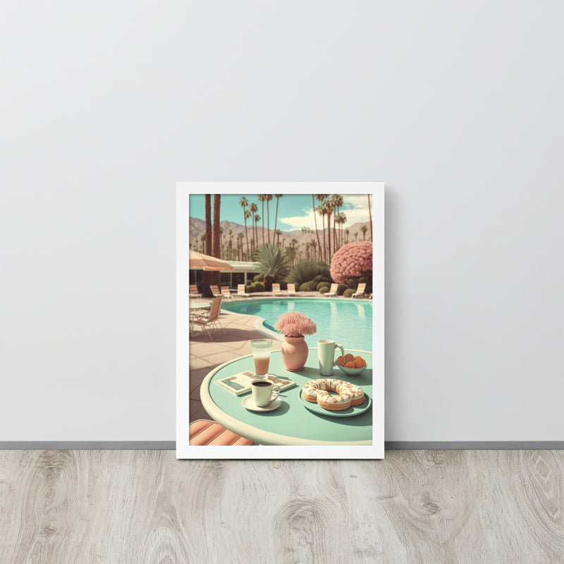 Poolside Breakfast in Palm Springs Framed Art Print