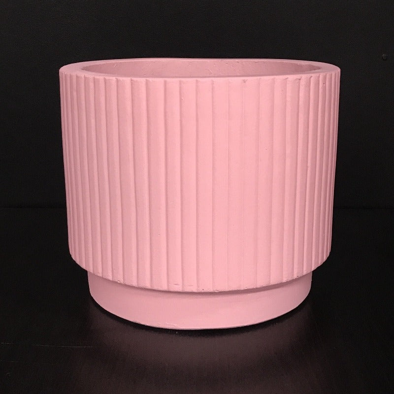 Tiered Ribbed Cylinder Concrete Pot - Pink