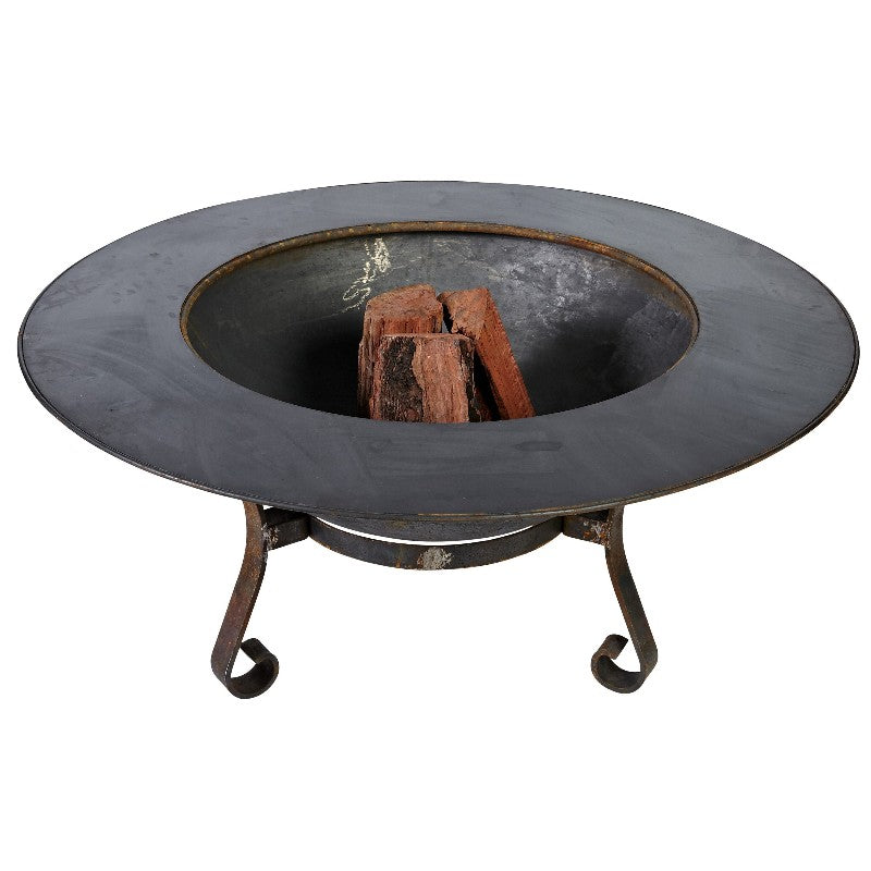 120cm Table Top With Cast Iron Fire Pit Bowl with Stand & Lid - Razzino Furniture
