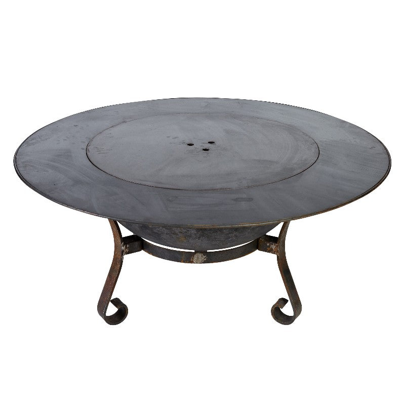 120cm Table Top With Cast Iron Fire Pit Bowl with Stand & Lid - Razzino Furniture