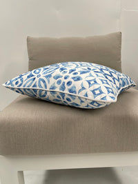 Moroccan Blue Watercolor Pattern Outdoor Pillow Cushion