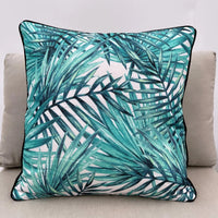 Fresh Palms in Turquoise Green & Beige Outdoor Pillow Cushion