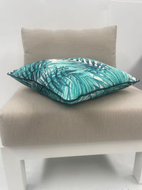 Fresh Palms in Turquoise Green & Beige Outdoor Pillow Cushion