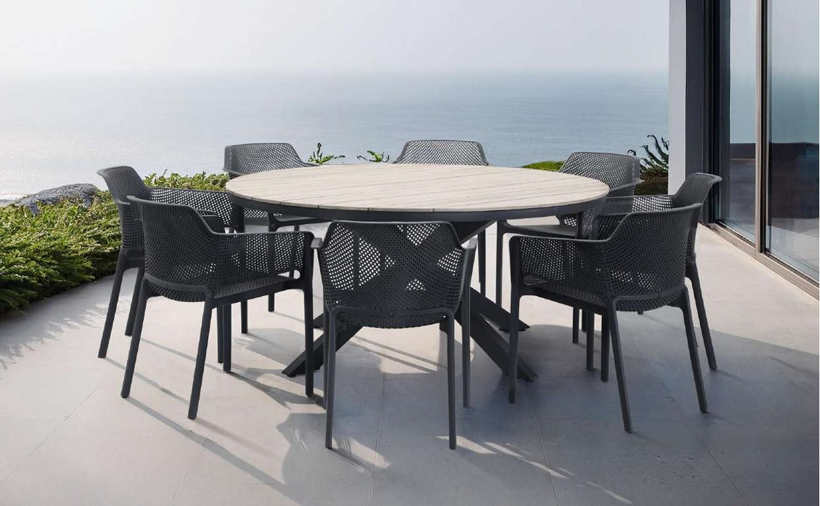 Round 9pc Outdoor Dining Set - Martic - Gunmetal Grey - 8 seats