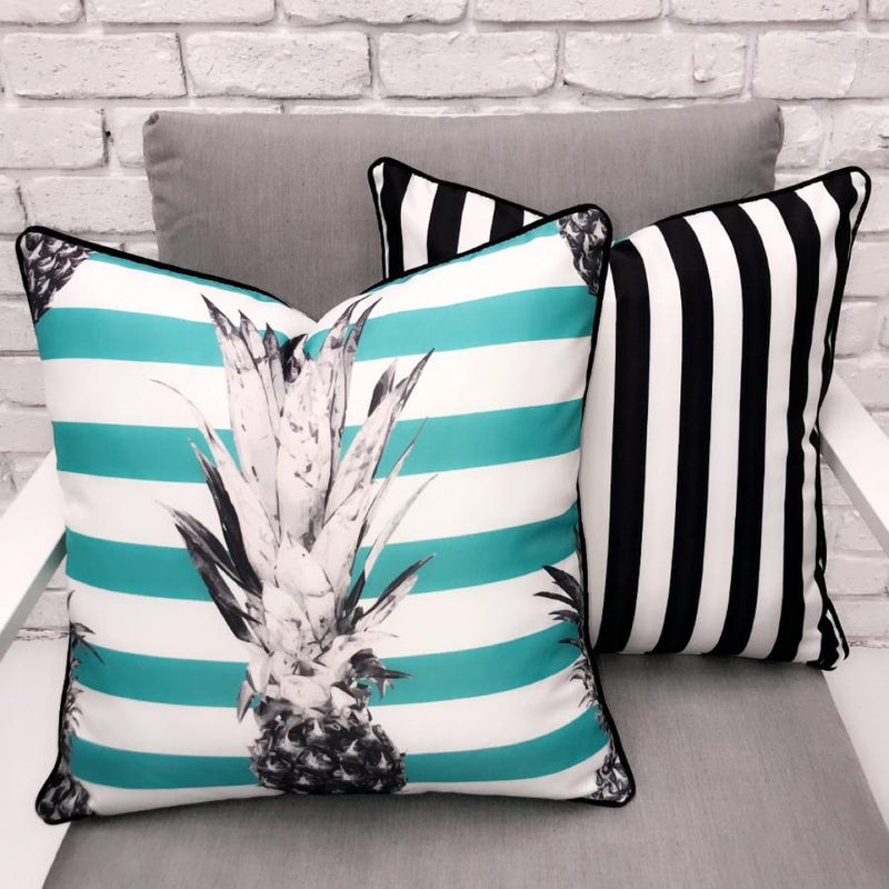 Aqua Pineapple Reverse Stripe Print Outdoor Cushion - Razzino Furniture