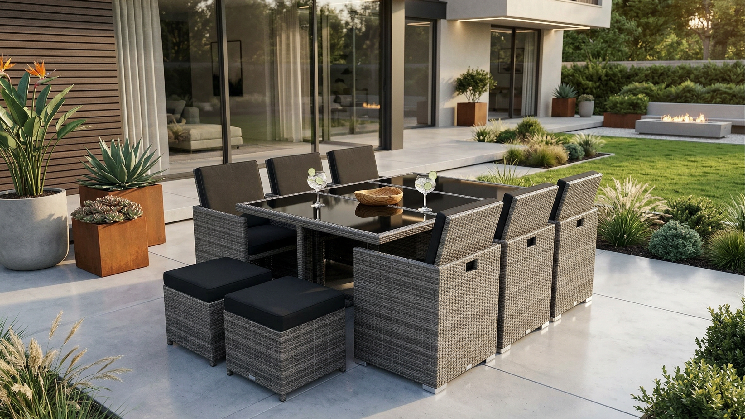 11pc SIROCCO Outdoor Rattan Cube Fold Away Dining Set - outdoor Dining set with cushions-Razzino Adeliade Australian warehouse sale clearance