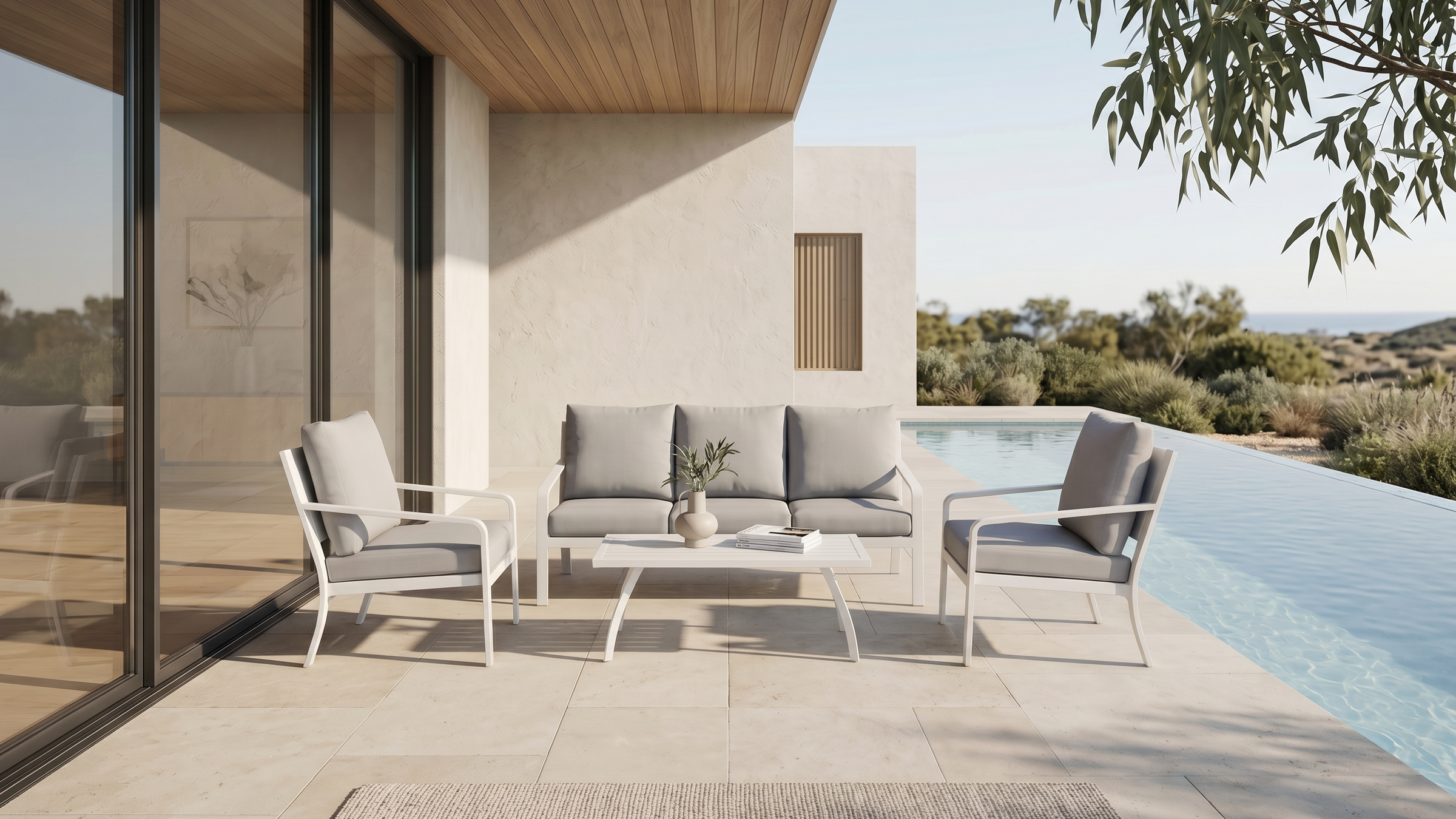 EURO 4pc Aluminium Outdoor Triple Lounge Set - Razzino Furniture