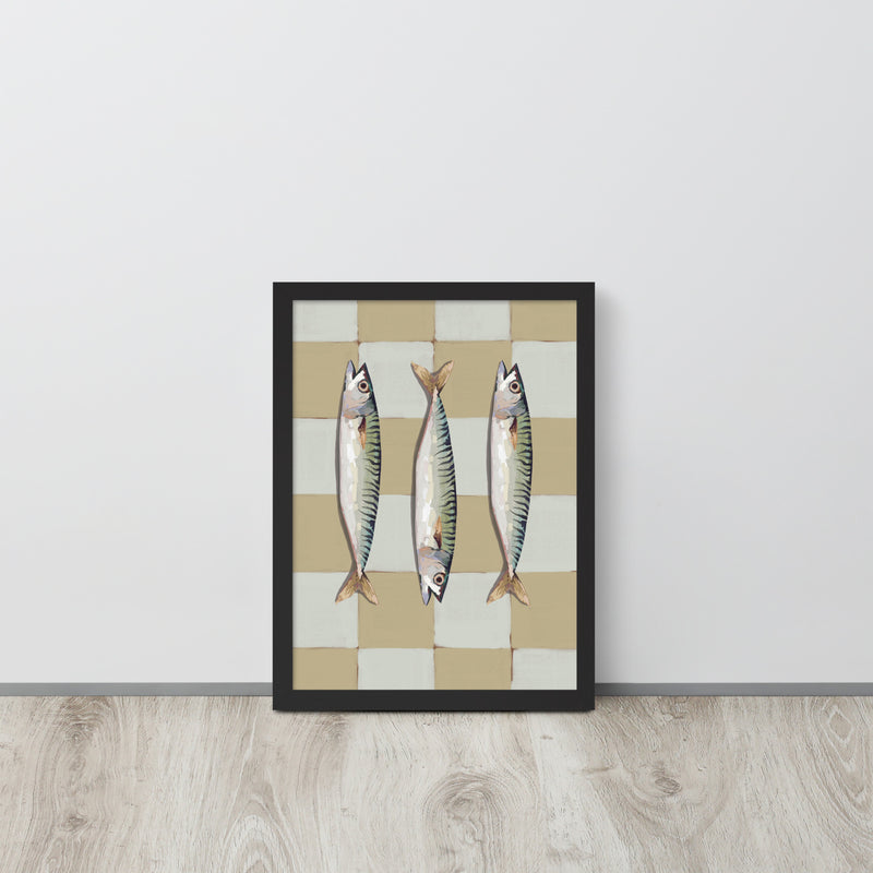 Mediterranean Sardines & Neutral Checker Framed Art Print