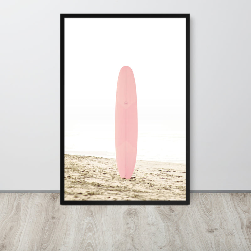 Pink Surfboard Beachscape Beach Framed Art Print