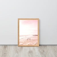 Pink Sunset Surfer Beach Framed Art Print