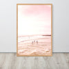 Pink Sunset Surfer Beach Framed Art Print