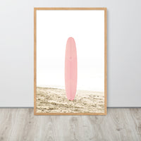 Pink Surfboard Beachscape Beach Framed Art Print