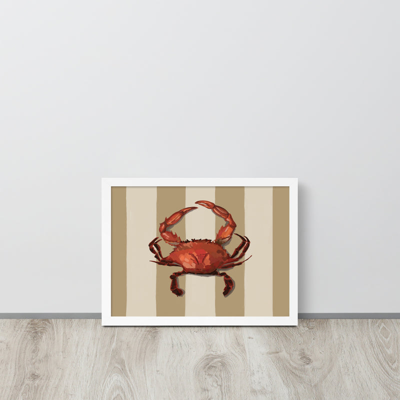 Mediterranean Crab & Neutral Stripes Framed Art Print
