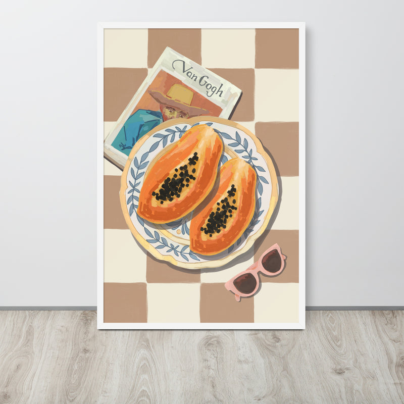 Mediterranean Food Spread: Paw Paw & Neutral Checker Framed Art Print