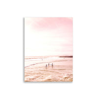 Pink Sunset Surfer Beach Art Print Poster