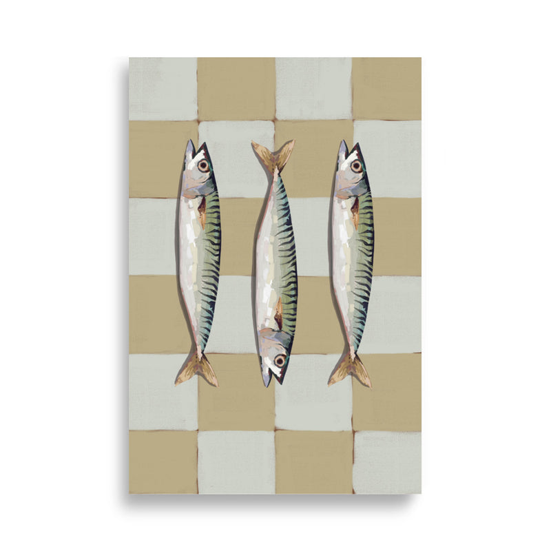 Mediterranean Sardines & Neutral Checker Art Print Poster