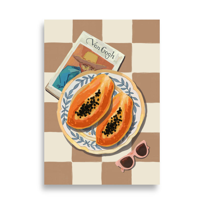 Mediterranean Food Spread: Paw Paw & Neutral Checker  Art Print Poster