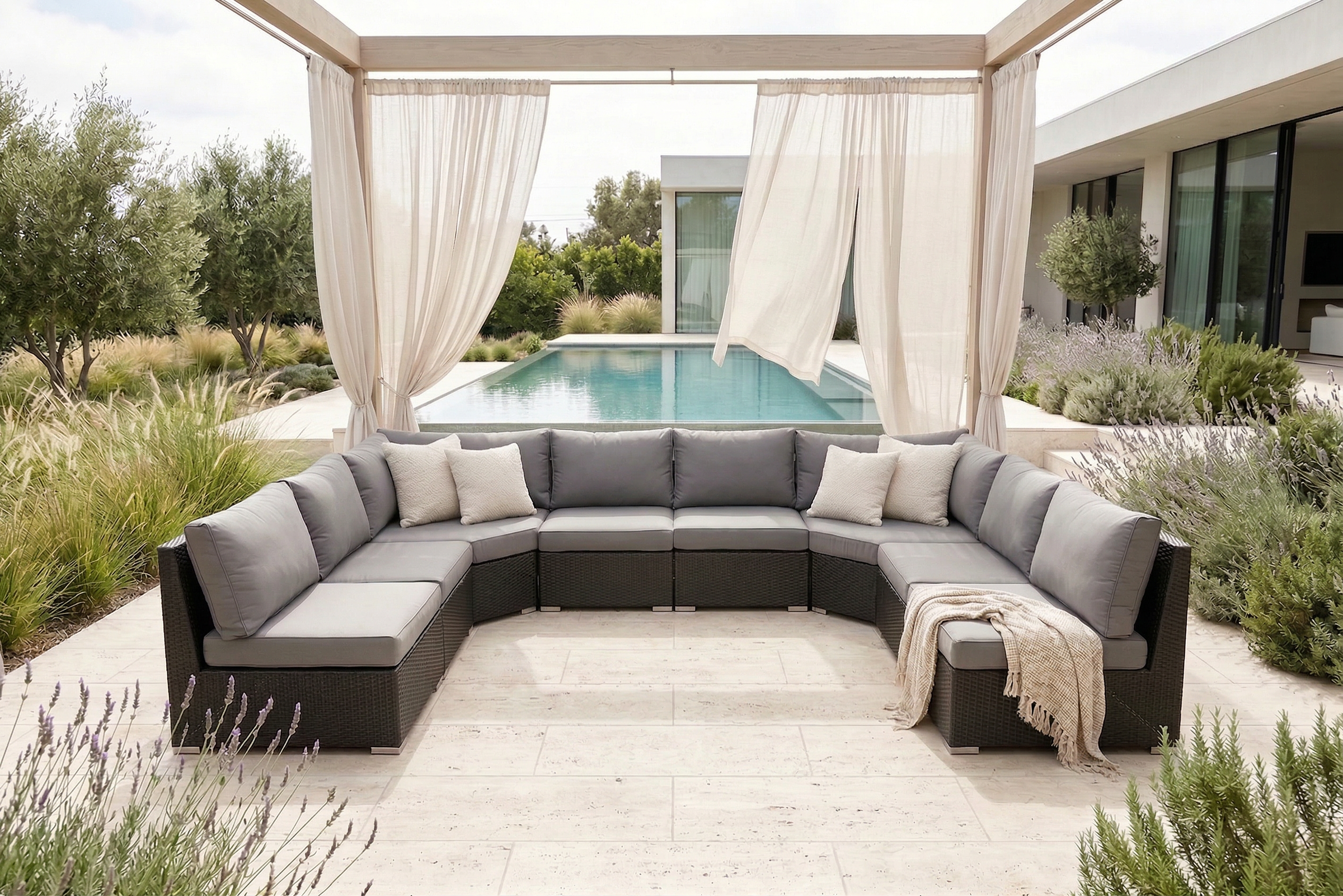 8pc XL AMALFI Outdoor Rattan Multi Way U Modular Lounge - Razzino Furniture