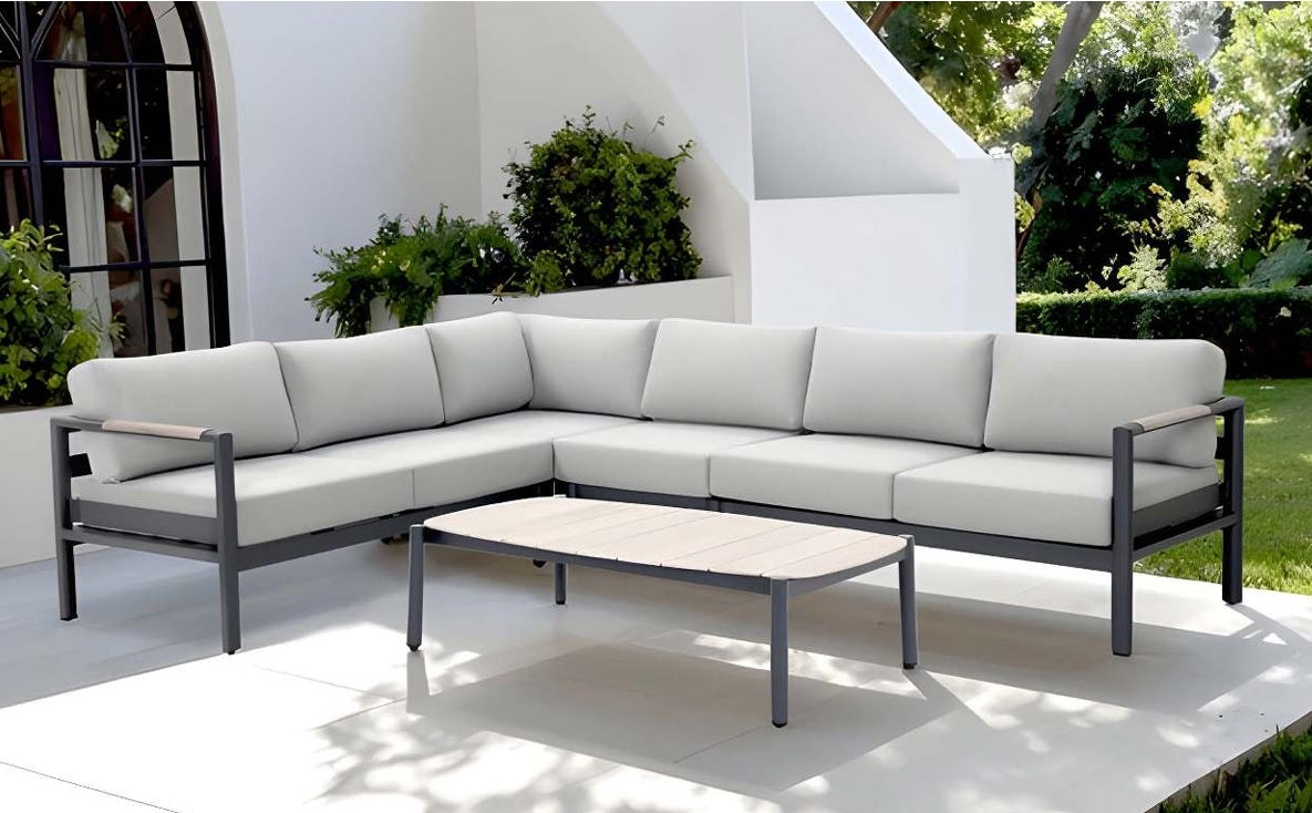 Aluminium Outdoor Corner Lounge Set with polywood timber coffee table - WHITE - VITA (Copy)