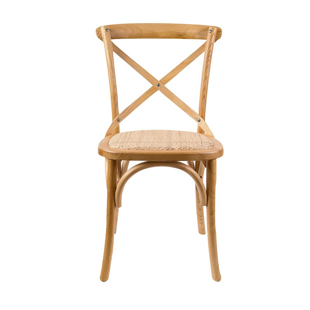 Cross Back Timber Wood Dining Chair – Oak | Rattan Seat - Razzino Furniture