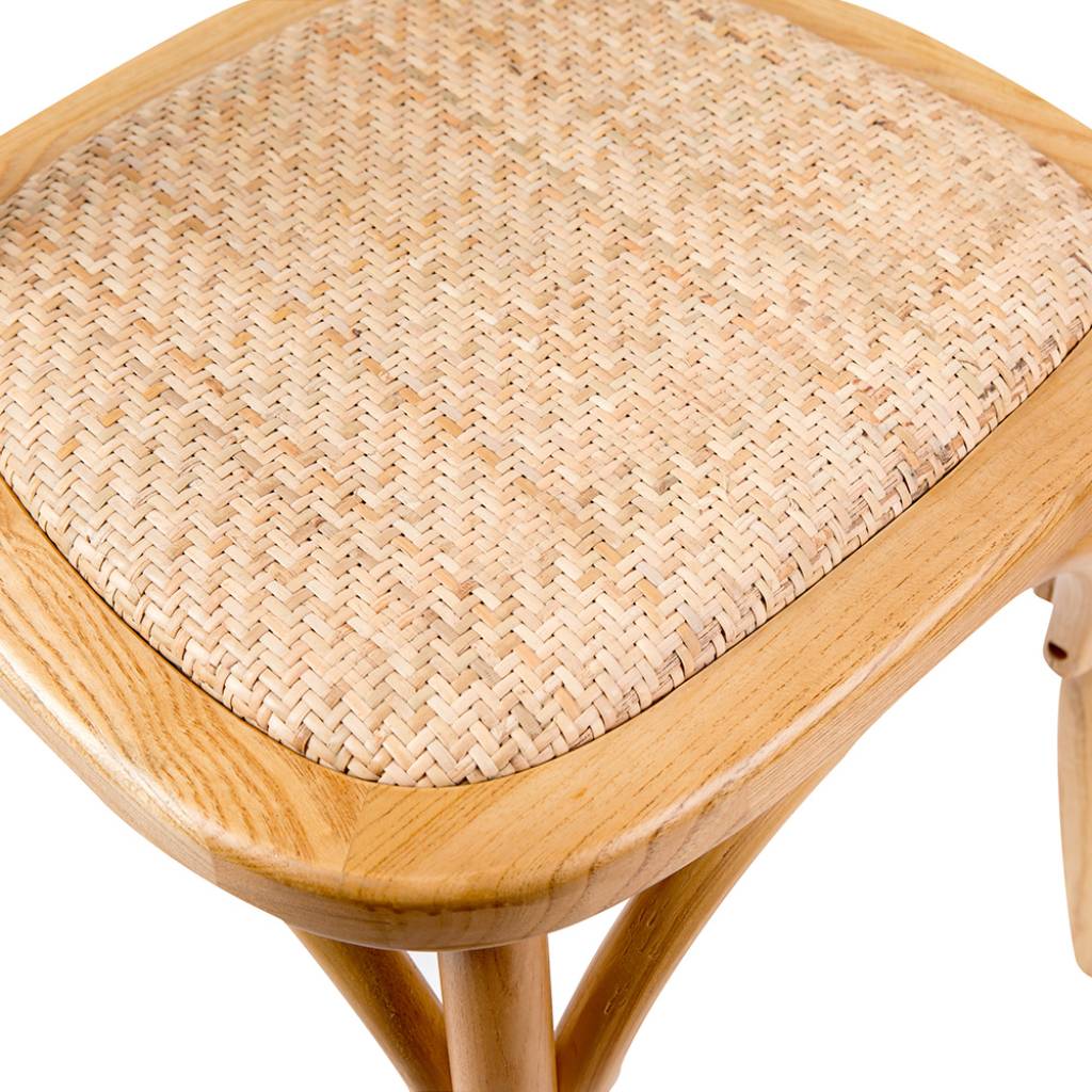 Cross Back Timber Wood Dining Chair – Oak | Rattan Seat - Razzino Furniture