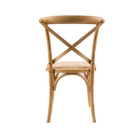 Cross Back Timber Wood Dining Chair – Oak | Rattan Seat - Razzino Furniture