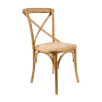 Cross Back Timber Wood Dining Chair – Oak | Rattan Seat - Razzino Furniture