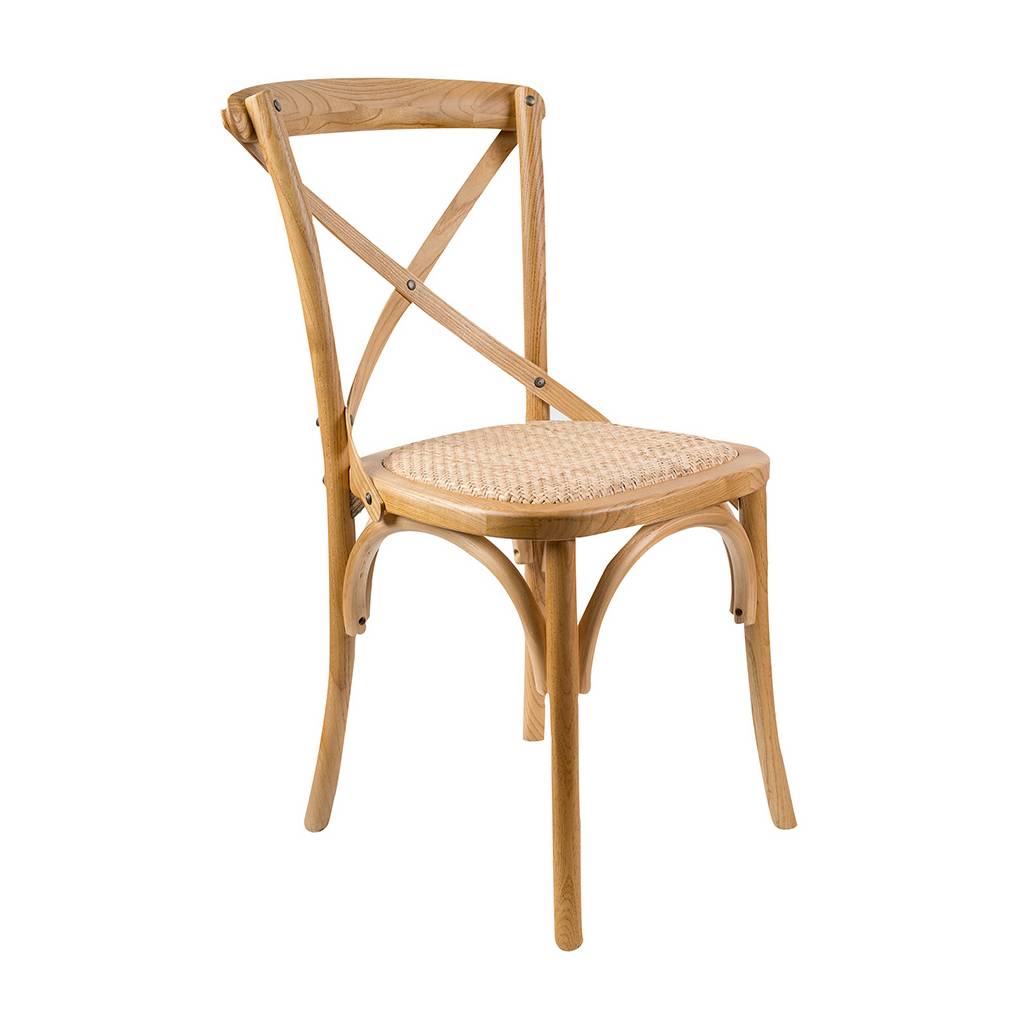 Cross Back Timber Wood Dining Chair – Oak | Rattan Seat - Razzino Furniture