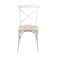 Cross Back Timber Wood Dining Chair – white | Rattan Seat - Razzino Furniture
