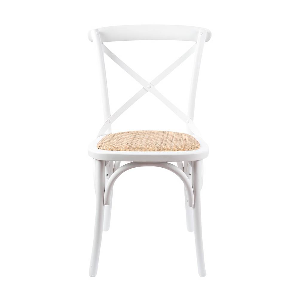 Cross Back Timber Wood Dining Chair – white | Rattan Seat - Razzino Furniture