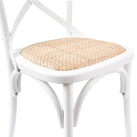 Cross Back Timber Wood Dining Chair – white | Rattan Seat - Razzino Furniture