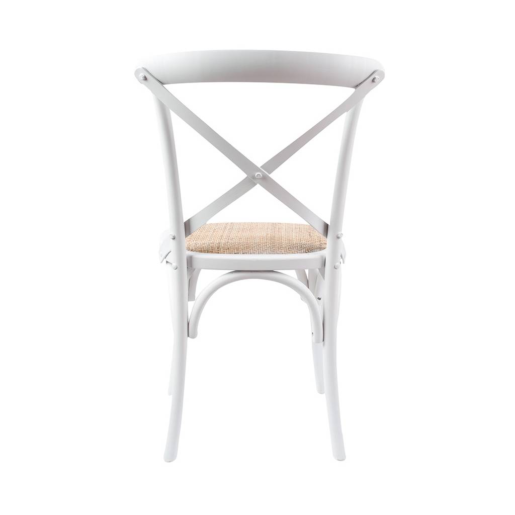 Cross Back Timber Wood Dining Chair – white | Rattan Seat - Razzino Furniture