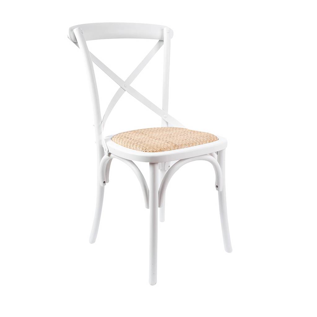 Cross Back Timber Wood Dining Chair – white | Rattan Seat - Razzino Furniture