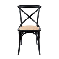 Cross Back Timber Wood Dining Chair – Black | Rattan Seat - Razzino Furniture