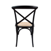 Cross Back Timber Wood Dining Chair – Black | Rattan Seat - Razzino Furniture