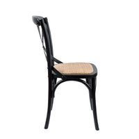 Cross Back Timber Wood Dining Chair – Black | Rattan Seat - Razzino Furniture