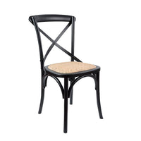 Cross Back Timber Wood Dining Chair – Black | Rattan Seat - Razzino Furniture