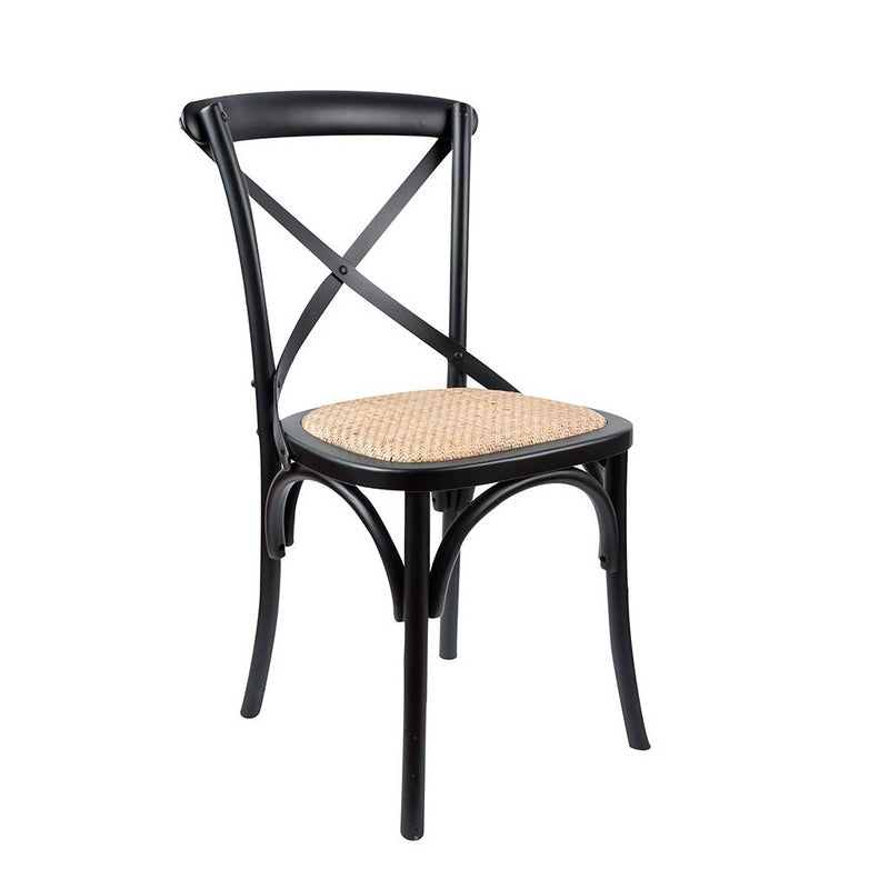 Cross Back Timber Wood Dining Chair – Black | Rattan Seat - Razzino Furniture