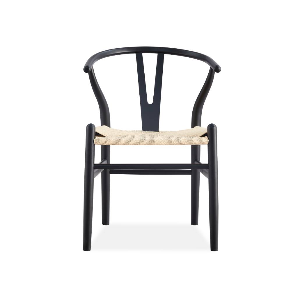 Arc Dining Chair - Timber & Woven Seat Chair – Black - Razzino Furniture
