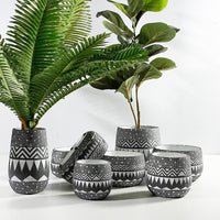 Tribal Black & White Hand Carved Round Pot - Razzino Furniture