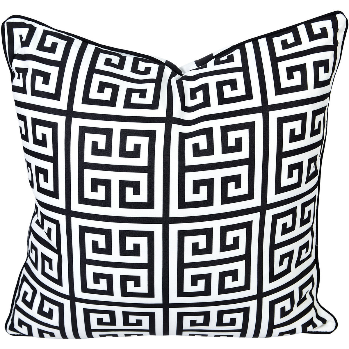 Greek Key Reverse Black & White Stripe Outdoor Cushion - Razzino Furniture