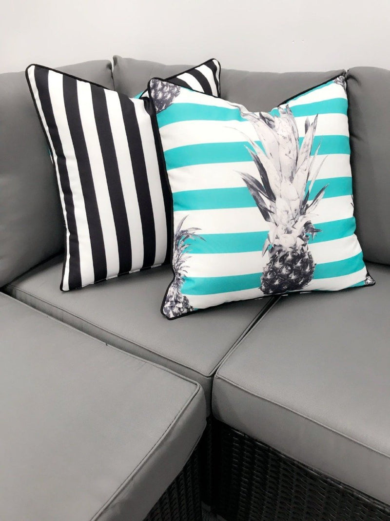 Aqua Pineapple Reverse Stripe Print Outdoor Cushion - Razzino Furniture