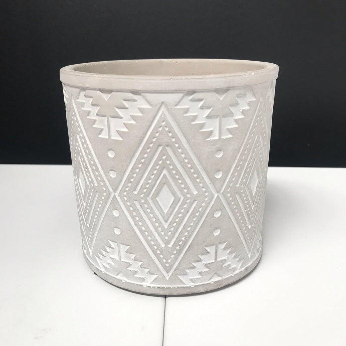 Aztec Pot - Painted Grey with Engraved Pattern - 12cm - Razzino Furniture
