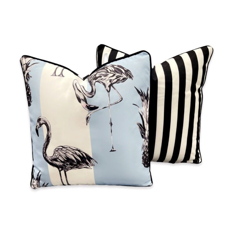 Baby Blue Flamingo - reverse stripe - Outdoor Cushion