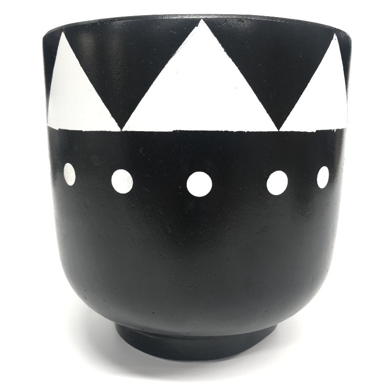 Black Hand Painted Tribal Concrete Bowl with base Pot - Razzino Furniture