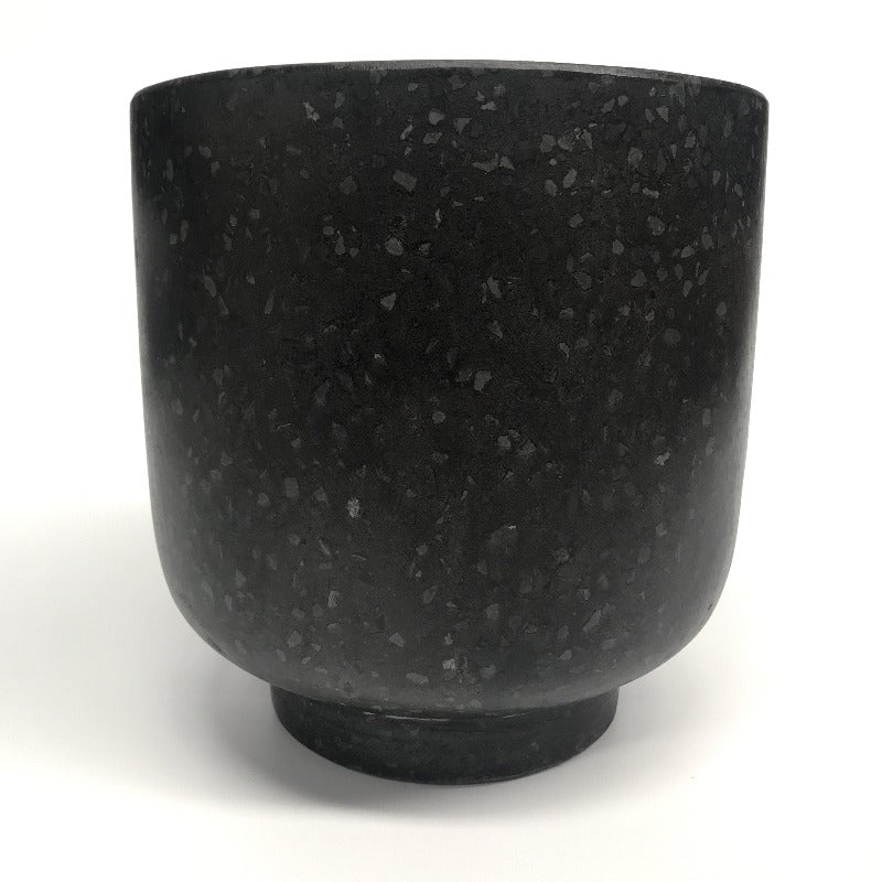 Black on Black Stone Terrazzo Concrete Bowl with base Pot - Razzino Furniture