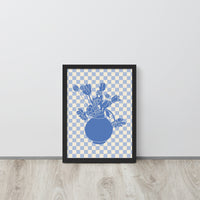 Checkered Blue Flower Vase Framed Art Print