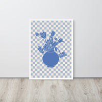 Checkered Blue Flower Vase Framed Art Print