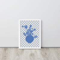 Checkered Blue Flower Vase Framed Art Print