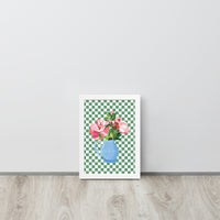 Checkered Green Flower Vase Framed Art Print